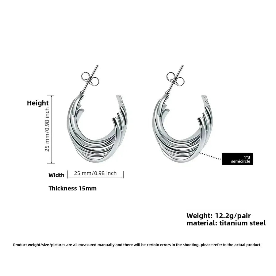 Titanium Steel Geometric U-Shaped Earrings PJER288 Steel Color 25mm