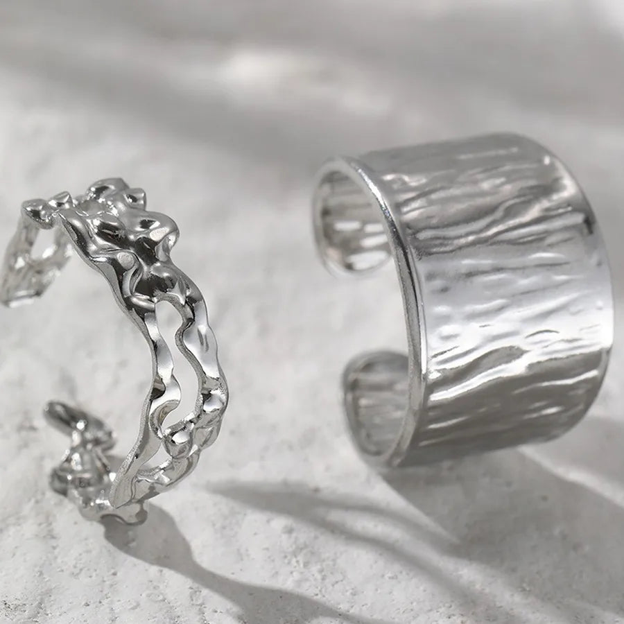 18K Gold Plated Stainless Steel Open Ring Average Size Steel Color 002#