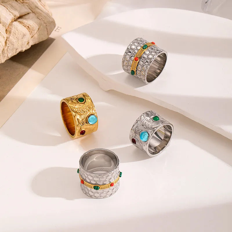 Gold-Plated Titanium Steel Ring with Natural Stone