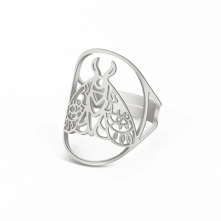 Gold Cutout Stainless Steel Unisex Ring Steel Color