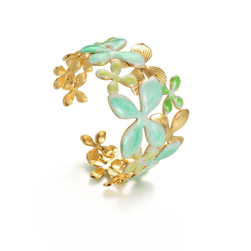 18K Gold Plated Flower Shell Bangle Bracelet