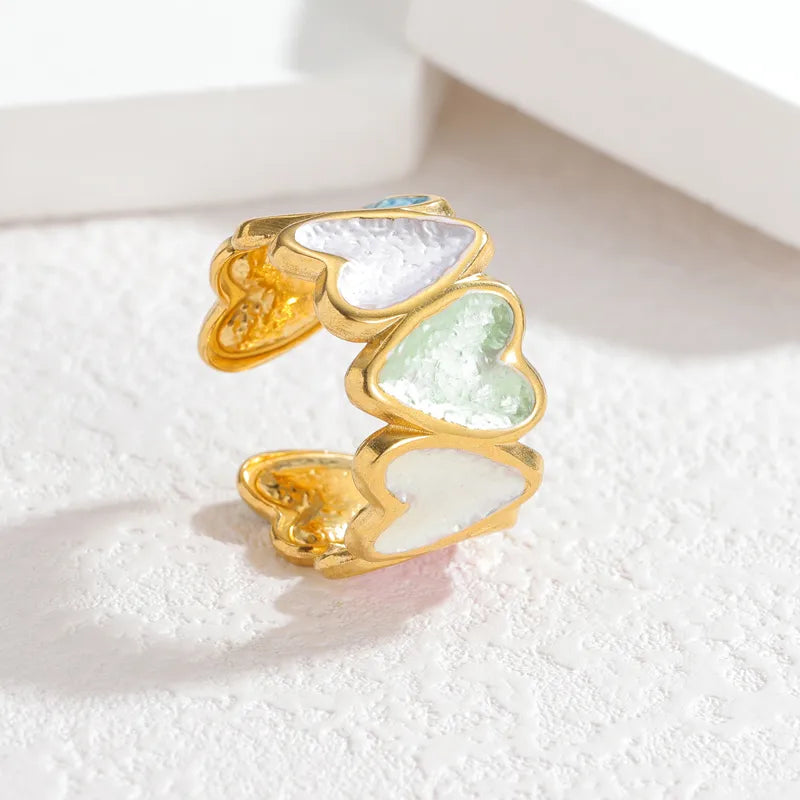 18K Gold Plated Enamel Stainless Steel Ring R878-Deep Colorful