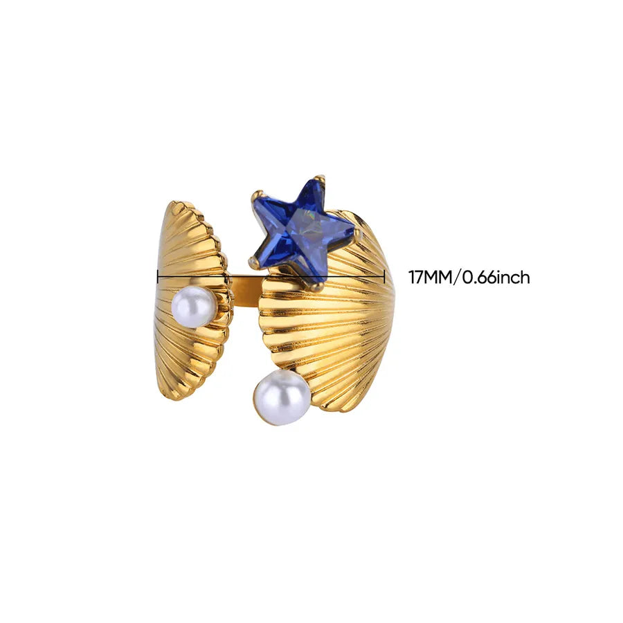 18K Gold Plated Star Shell Open Ring Adjustable Opening G3067483G-2