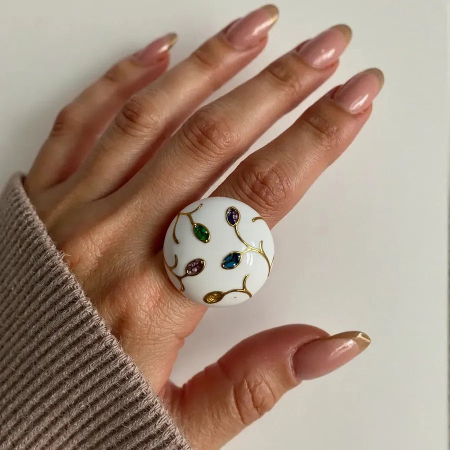 Titanium Steel Mushroom Ring with Diamond Detail