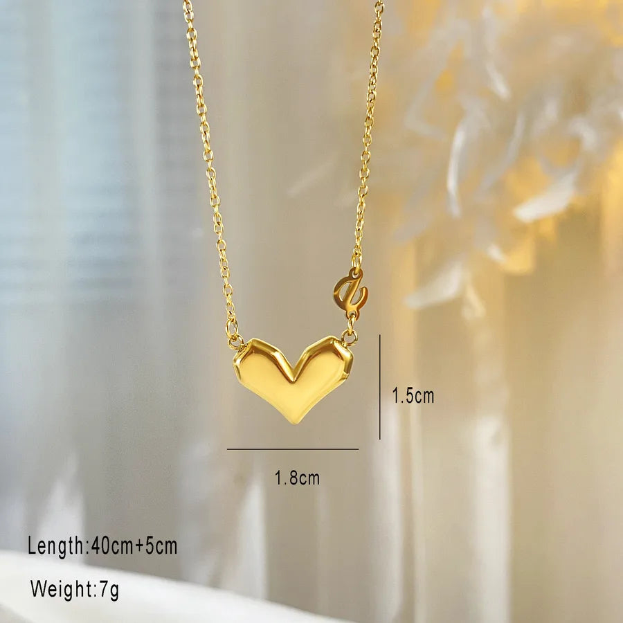 Gold Plated Titanium Letter V Pendant Necklace Gold Letter Heart Necklace