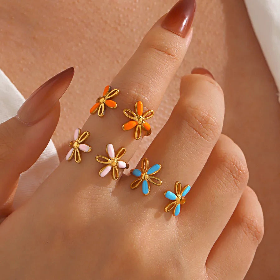 18K Gold Plated Colorful Flower Open Ring