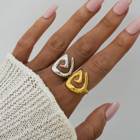 18K Gold Spiral Geometric Stainless Steel Ring