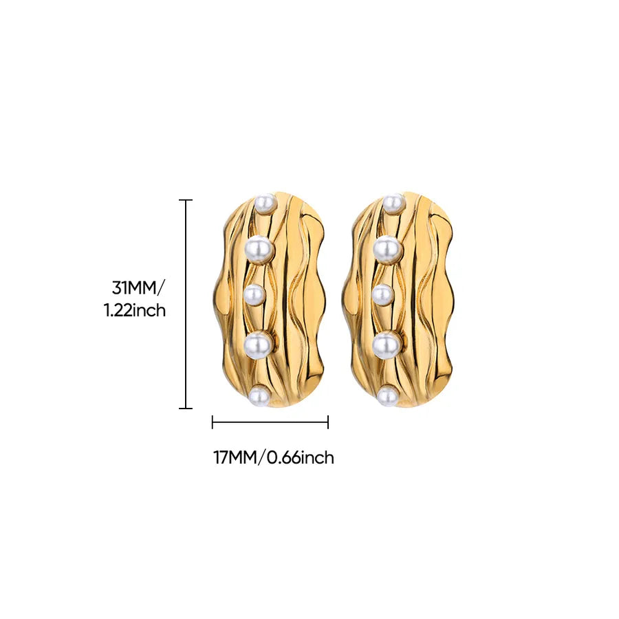 18K Gold Plated Pearl Geometric Hoop Earrings 4