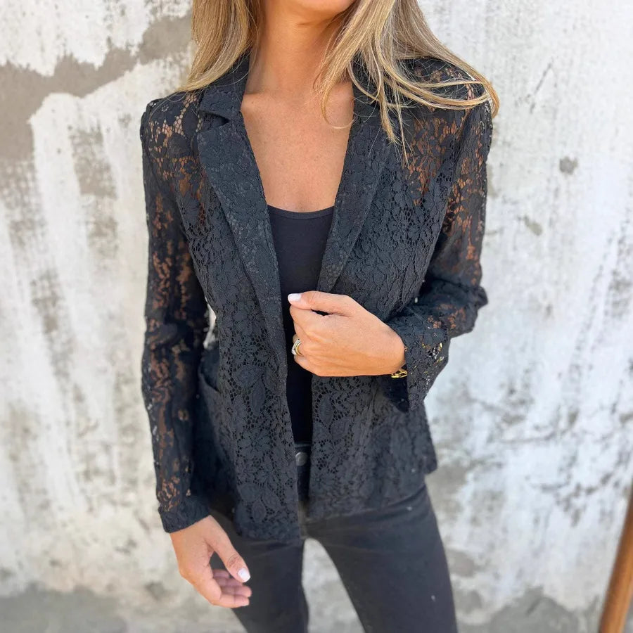 Women's Solid Color Lace Blazer Shirt