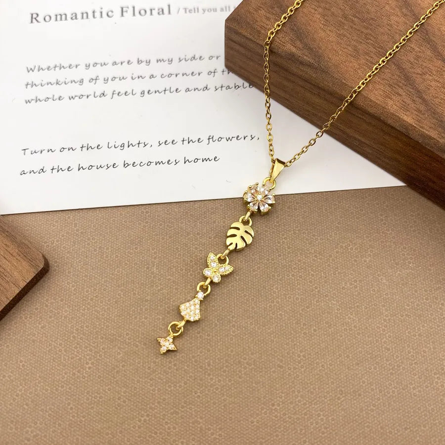 Gold Plated Sun Moon Star Pendant Necklace XL5112 Flower Star Tassel Necklace Gold