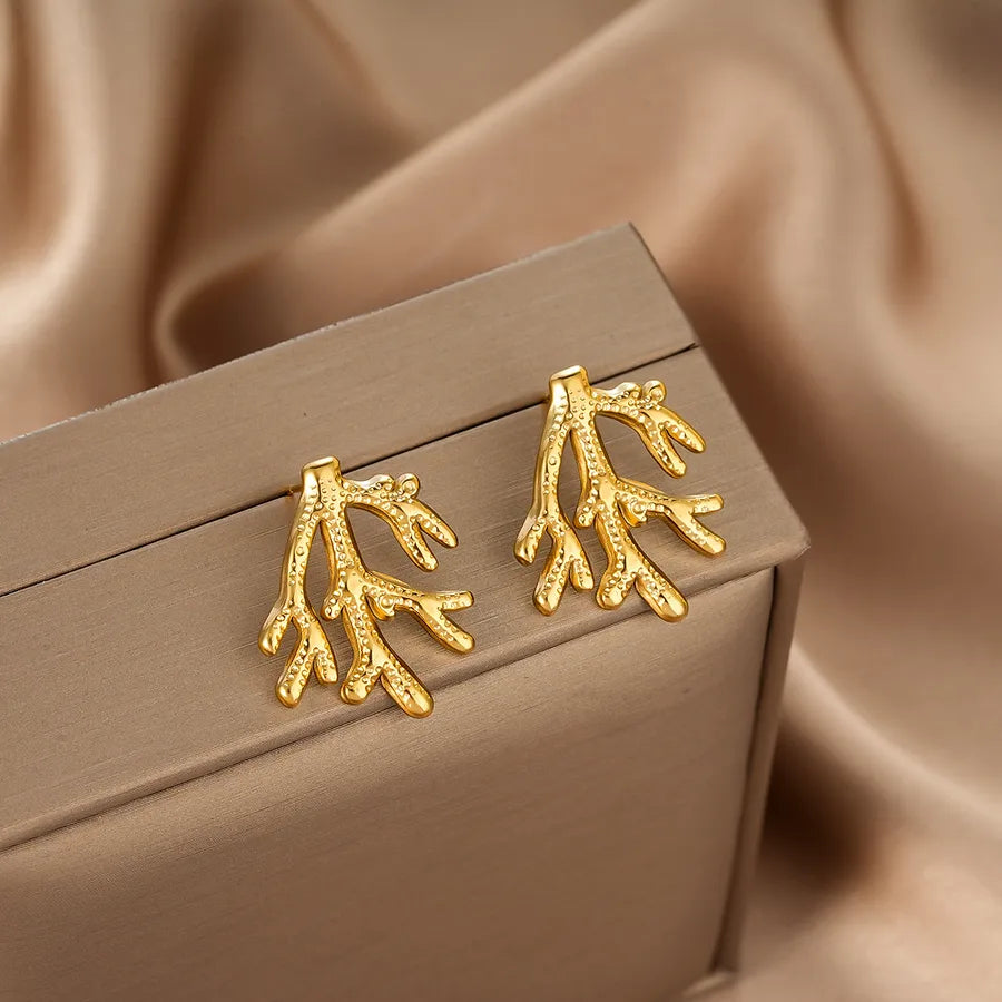 Irregular 18K Gold Plated Stainless Steel Earrings E1369-A (Gold Stud Earrings Pairs)