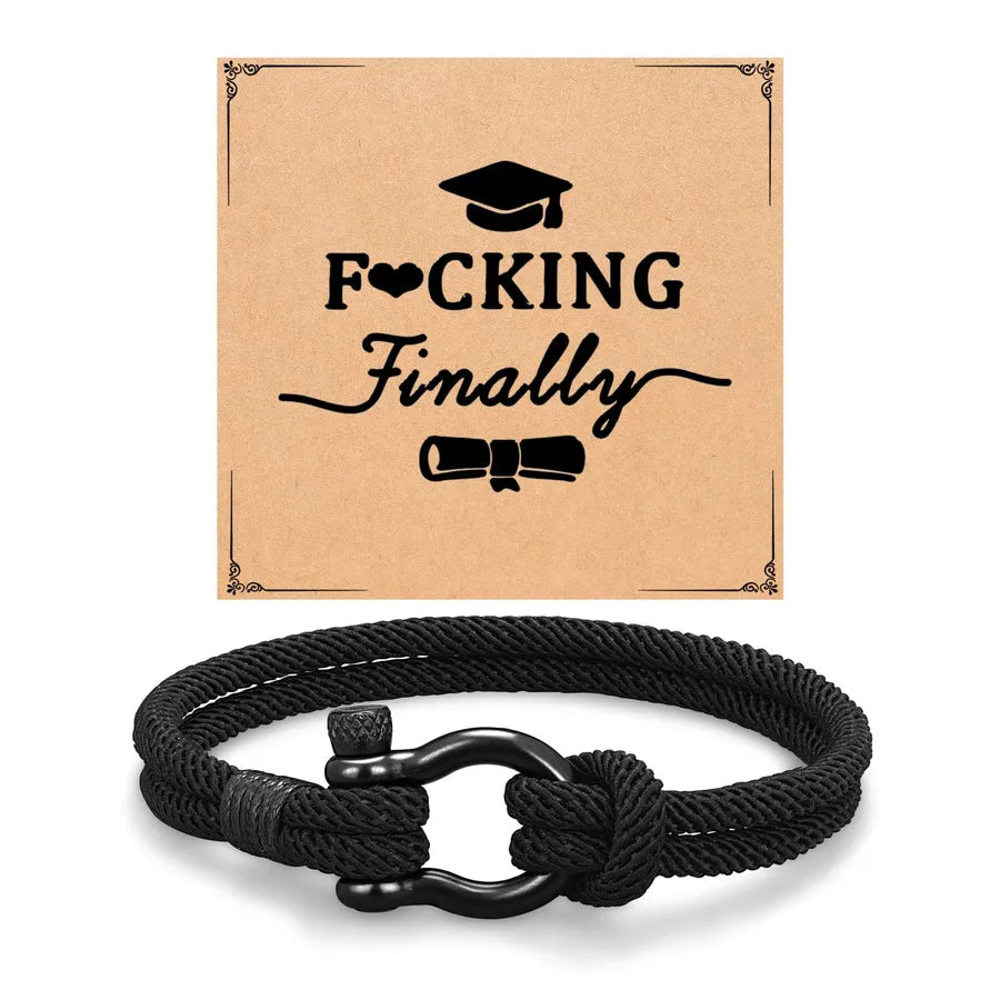 Black Milan Rope Bracelet with Horse Hoof Clasp Black + Doctoral Hat Ficking Card