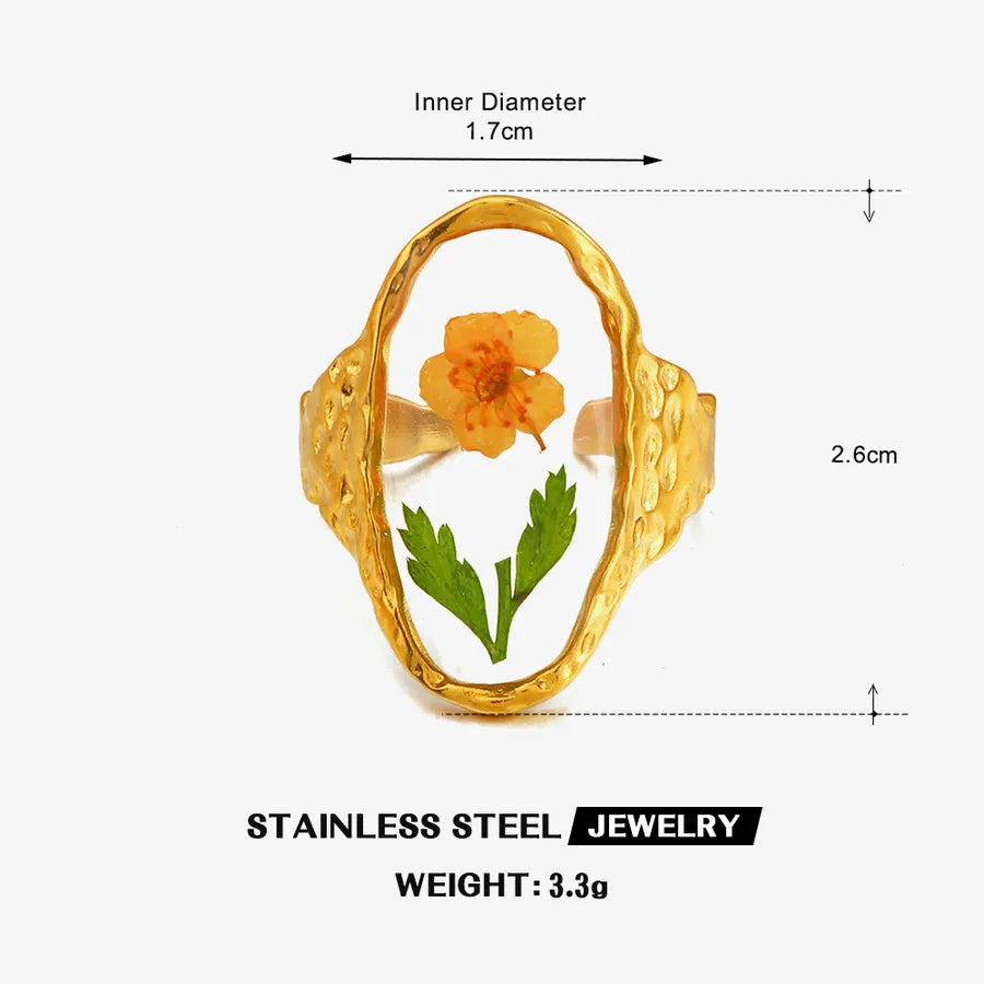18K Gold Flower Open Ring – Stainless Steel Style 1
