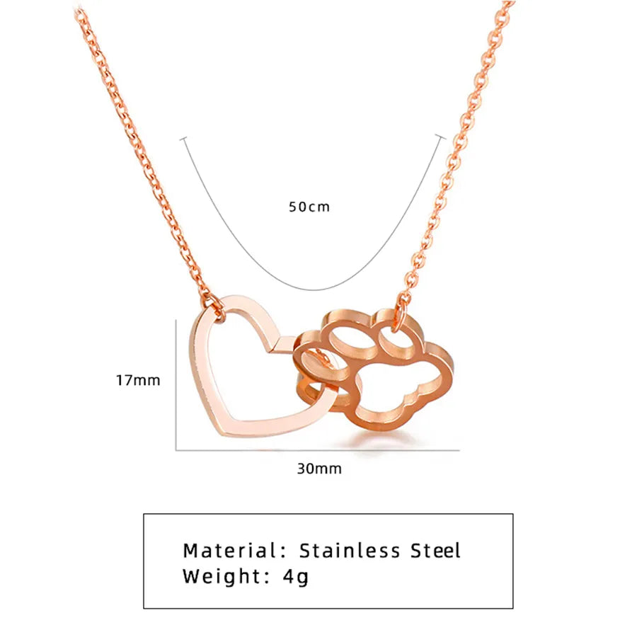 Heart & Cat Paw Gold Stainless Steel Necklace