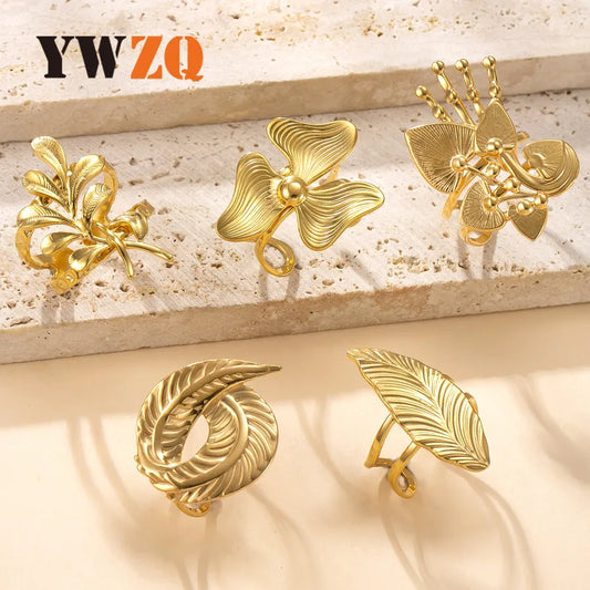 18K Gold Plated Leaf Open Ring for Women