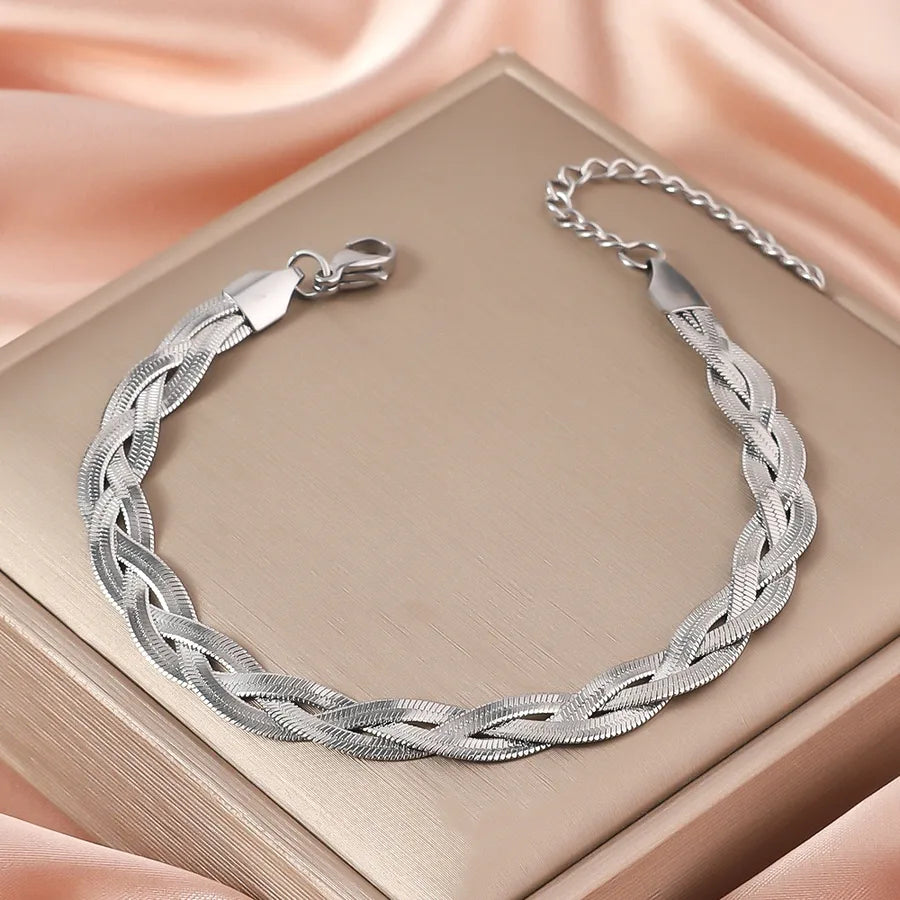 Elegant Woven Chain Bracelet for Women Average Size Silver BZ-steel