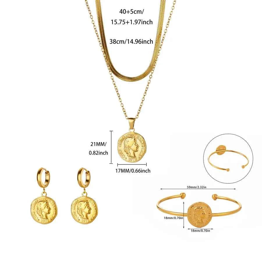 3-Piece Gold Coin Jewelry Set