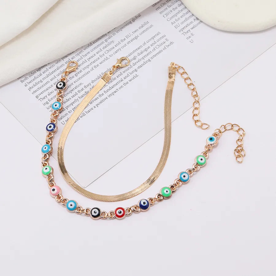 Turkish Evil Eye Anklet Set – Geometric Design (2pcs)