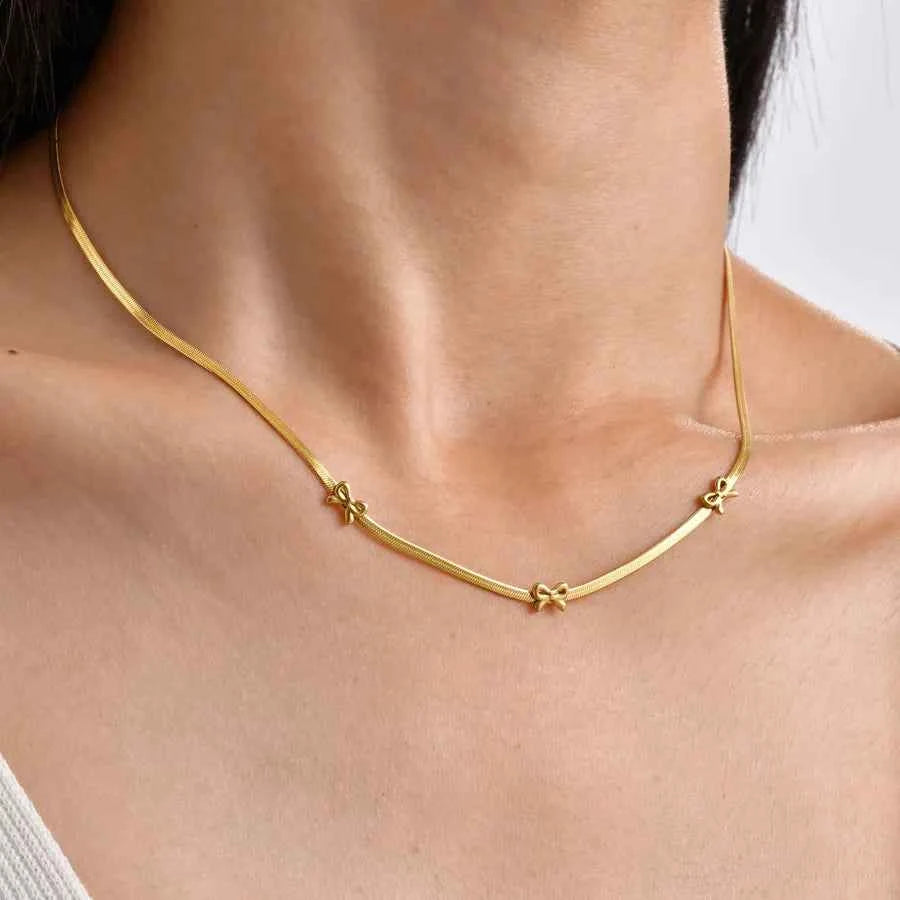 Gold Plated Heart & Bow Stainless Steel Necklace