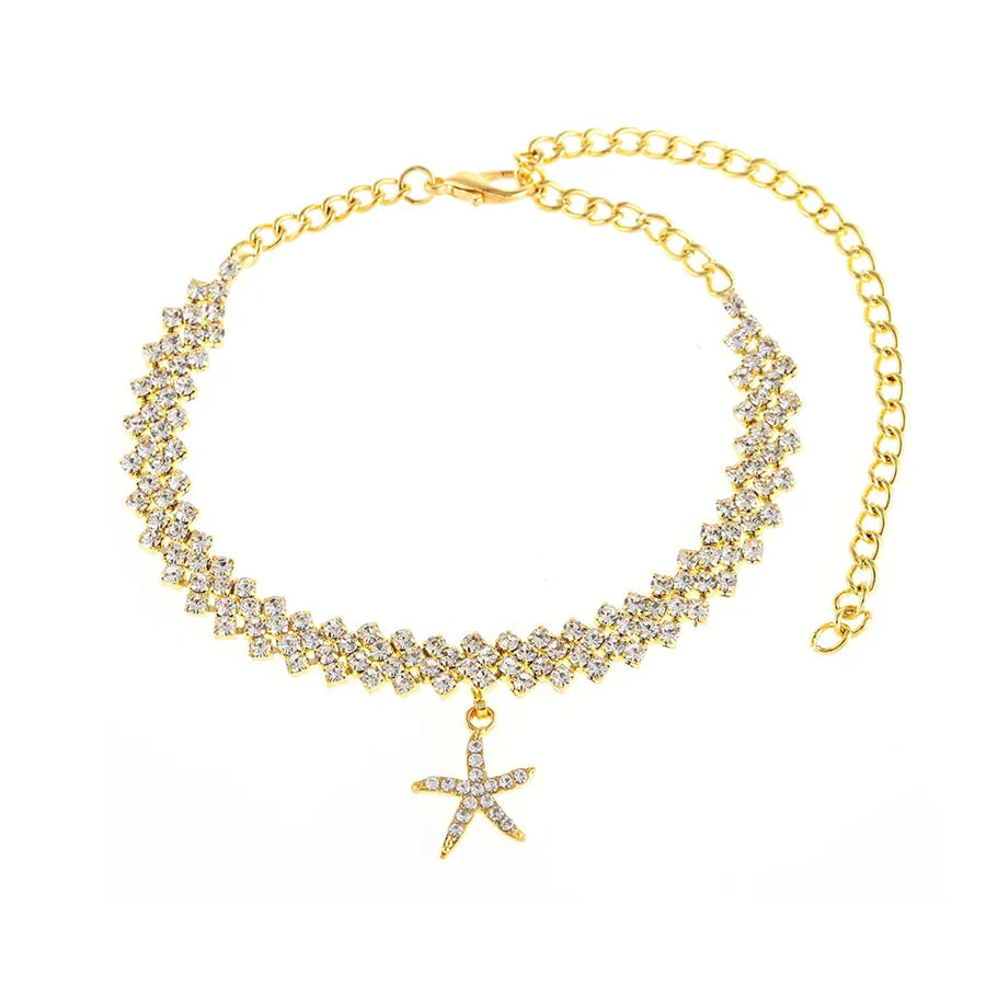 Double Layer Starfish Anklet with Crystal Charms