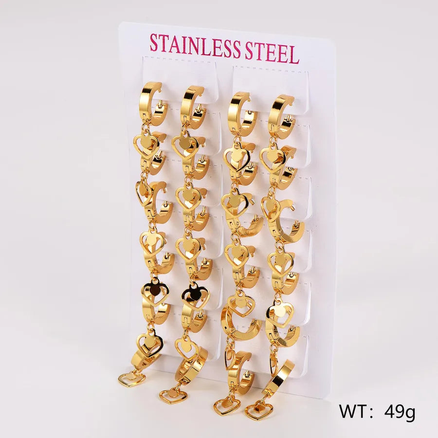 Gold Stainless Steel Star & Heart Ear Cuffs - 12 Pairs Heart Center