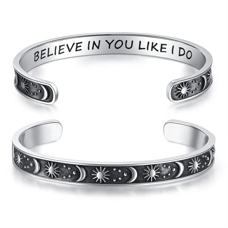 Retro Heart Stainless Steel Bangle 70- Sun & Moon - Believe in You_yythk