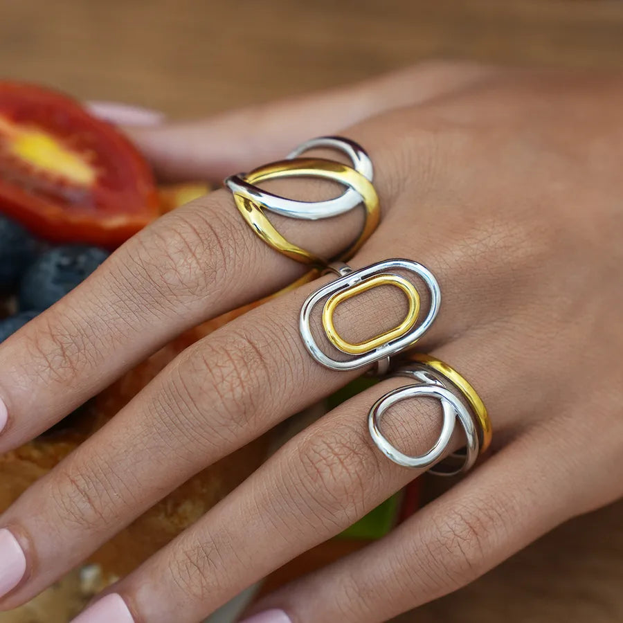 18K Gold Plated Geometric Adjustable Open Ring