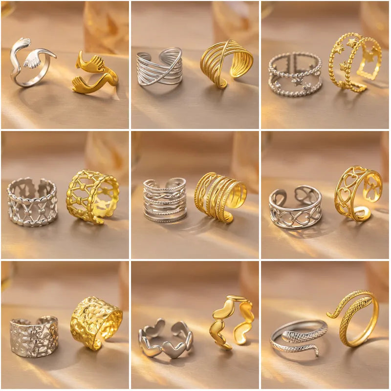 Geometric Titanium Steel Couple Ring