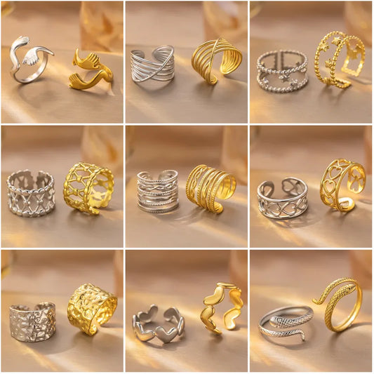 Geometric Titanium Steel Couple Ring