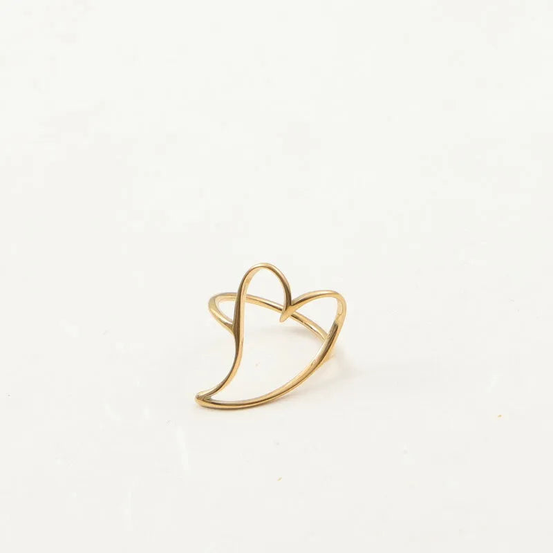 18K Gold Heart Cutout Titanium Steel Ring