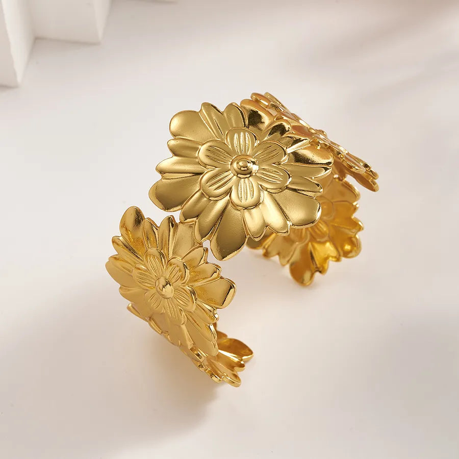 18K Gold Flower Bangle – Stainless Steel