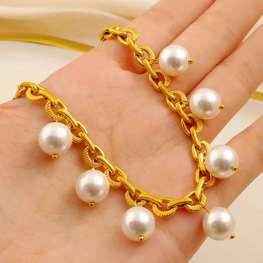 Gold Geometric Tassel Pearl Pendant Necklace