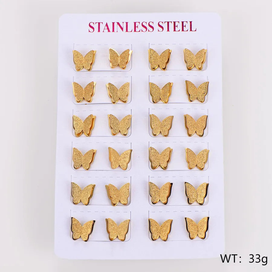 Gold Plated Butterfly Stainless Steel Stud Earrings [Tip-Large] 10.8*10mm