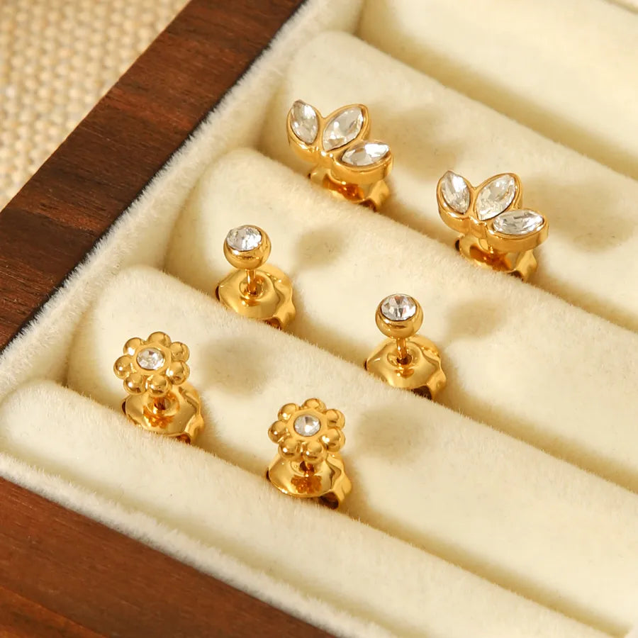 Gold Plated Titanium Steel Earrings Set – 3 Pairs