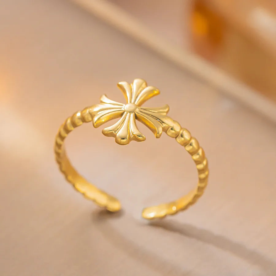 Geometric Titanium Steel Couple Ring K73 Gold Ring Adjustable