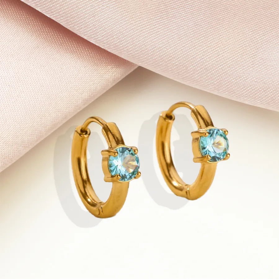 Minimalist Geometric Birthstone Hoop Earrings March