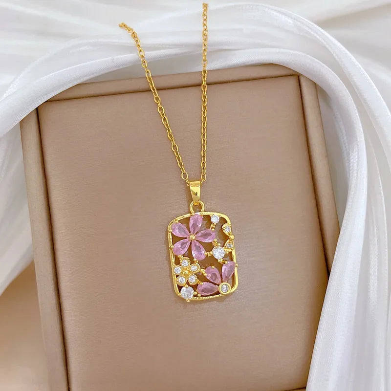 Gold Butterfly & Fish Choker Necklace G201 Titanium Steel Chain Copper Pendant