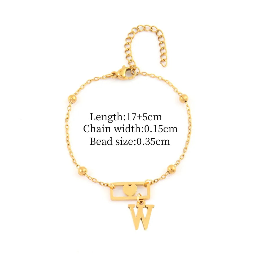 Gold Stainless Steel Initial Heart Bracelet Gold W
