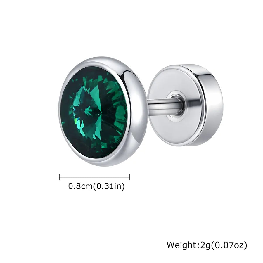 Unisex Stainless Steel Zircon Stud Earring Steel Green Zircon A Piece