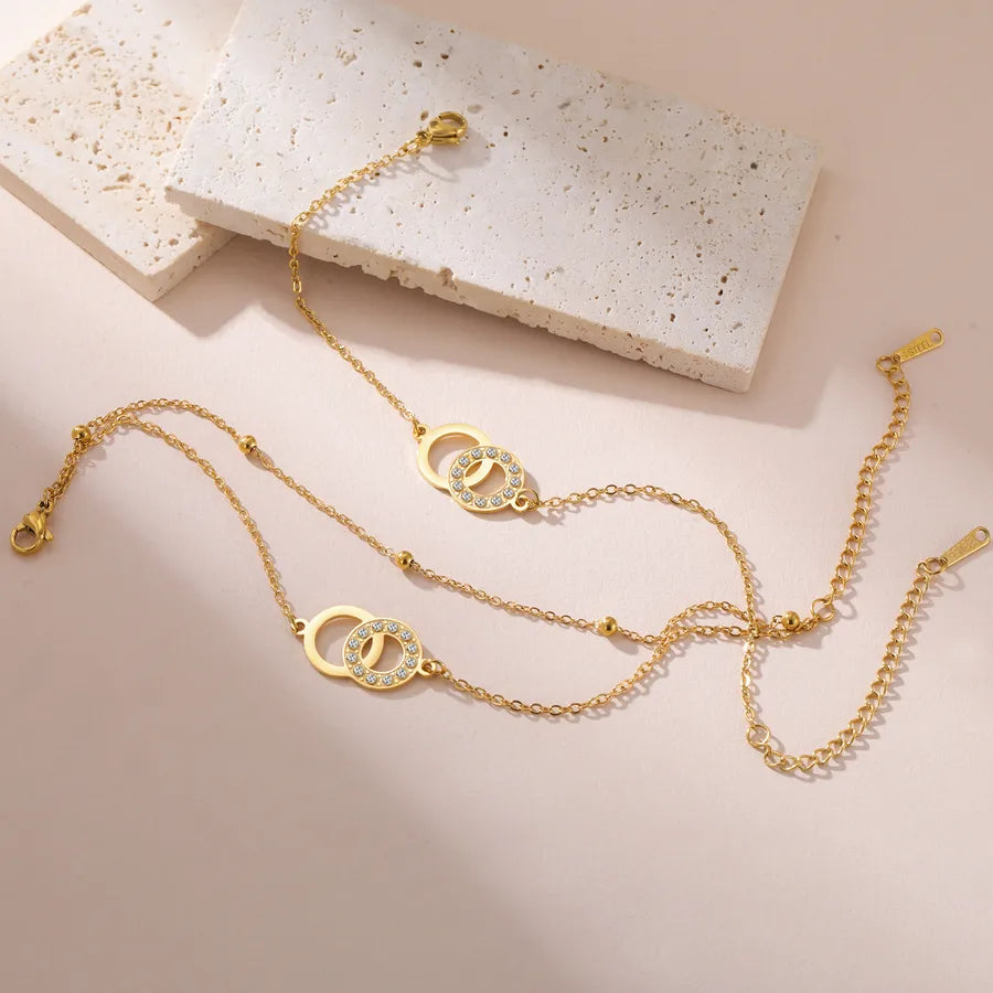 Double Ring Zircon Bracelet – Gold Plated Steel