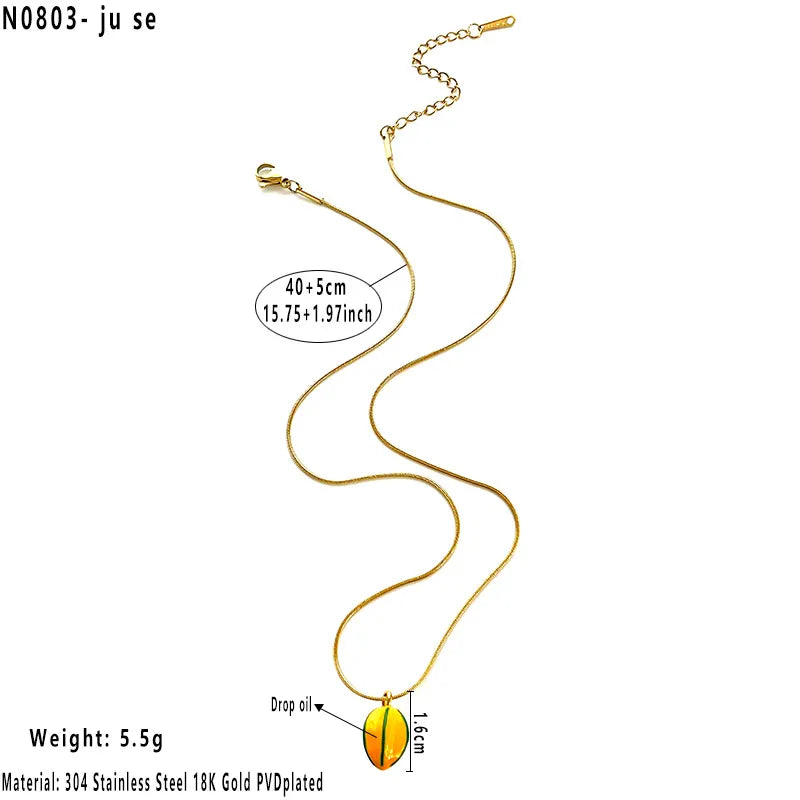 18K Gold Plated Geometric Pendant Necklace Average Size Orange