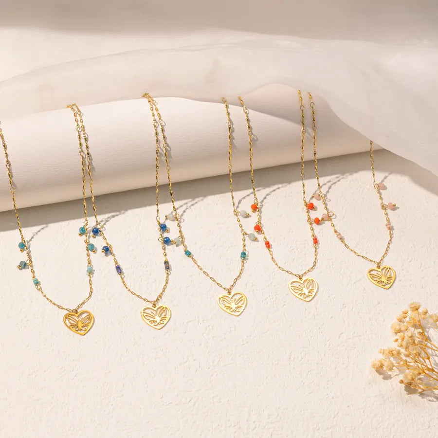 18K Gold Heart & Butterfly Stainless Steel Necklace