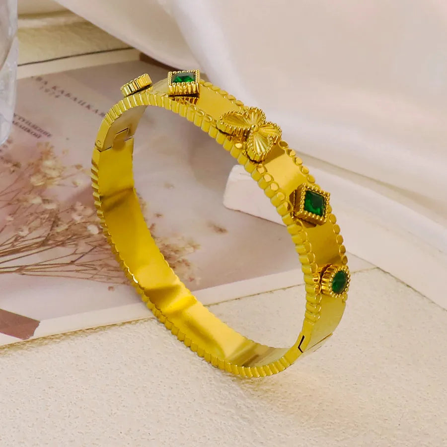 18K Gold Plated Zircon Hollow Stainless Steel Bracelet