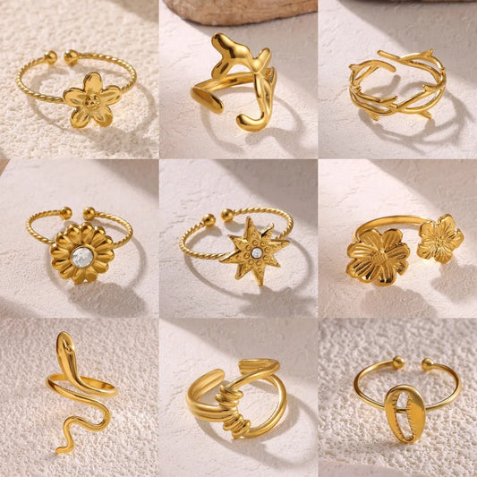 Retro Gold Zircon Flower Ring for Women