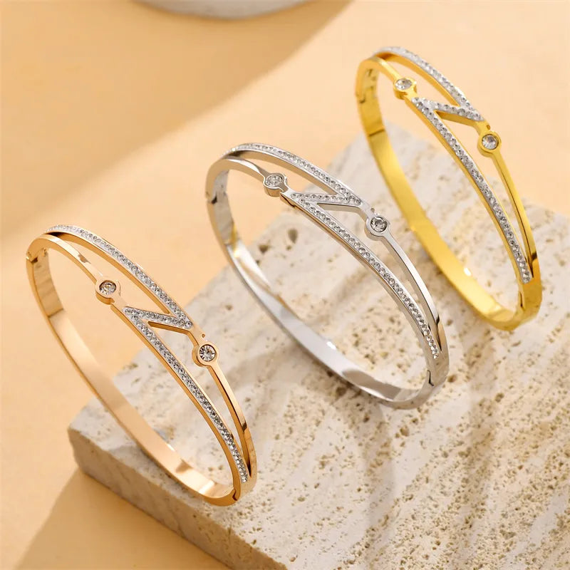 Gold Lightning Zircon Open Bangle Bracelet