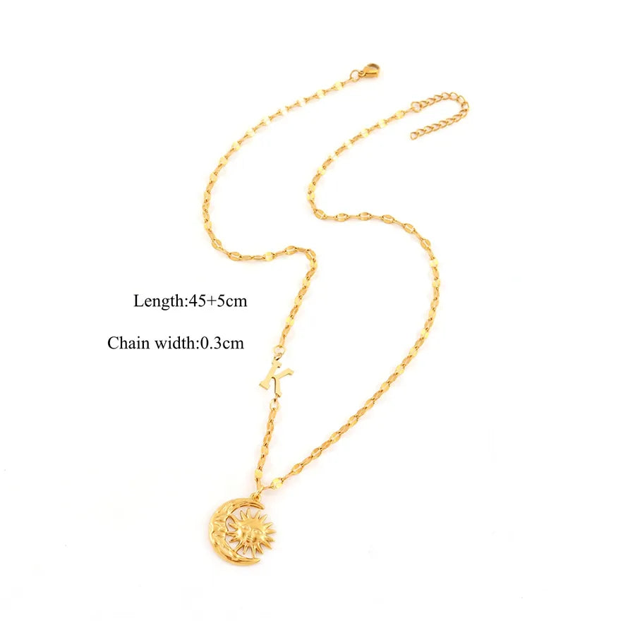 18K Gold Plated Sun & Moon Pendant Necklace Gold K