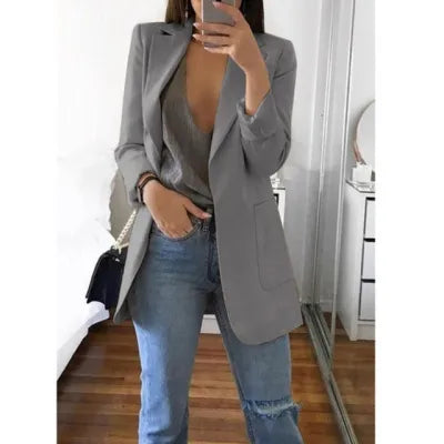 Women's Slim Fit Open Front Blazer Cardigan Grey