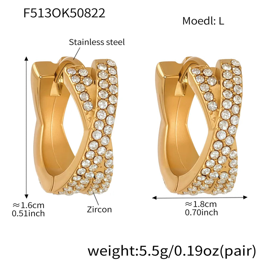 18K Gold Zircon Cross Earrings for Women F513-Golden Cross Full Diamond Zircon Earrings-L