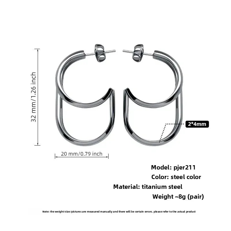 Titanium Steel Geometric U-Shaped Earrings PJER211 Steel Color 32mm