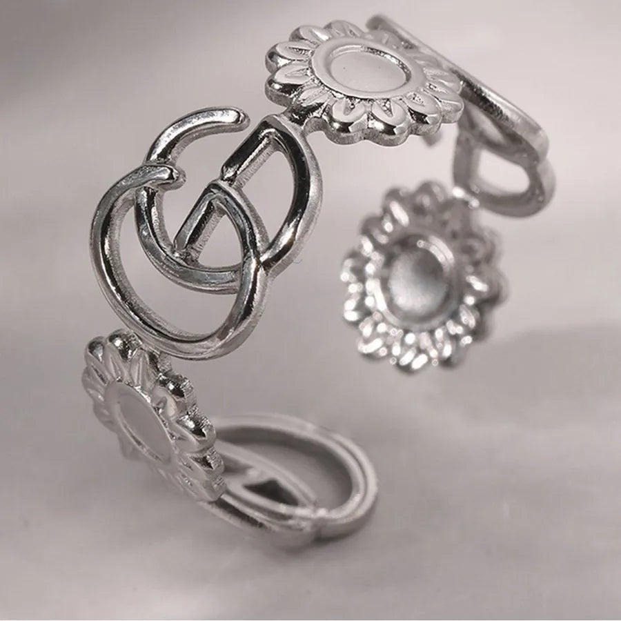 18K Gold Plated Stainless Steel Open Ring Average Size Steel Color 008#